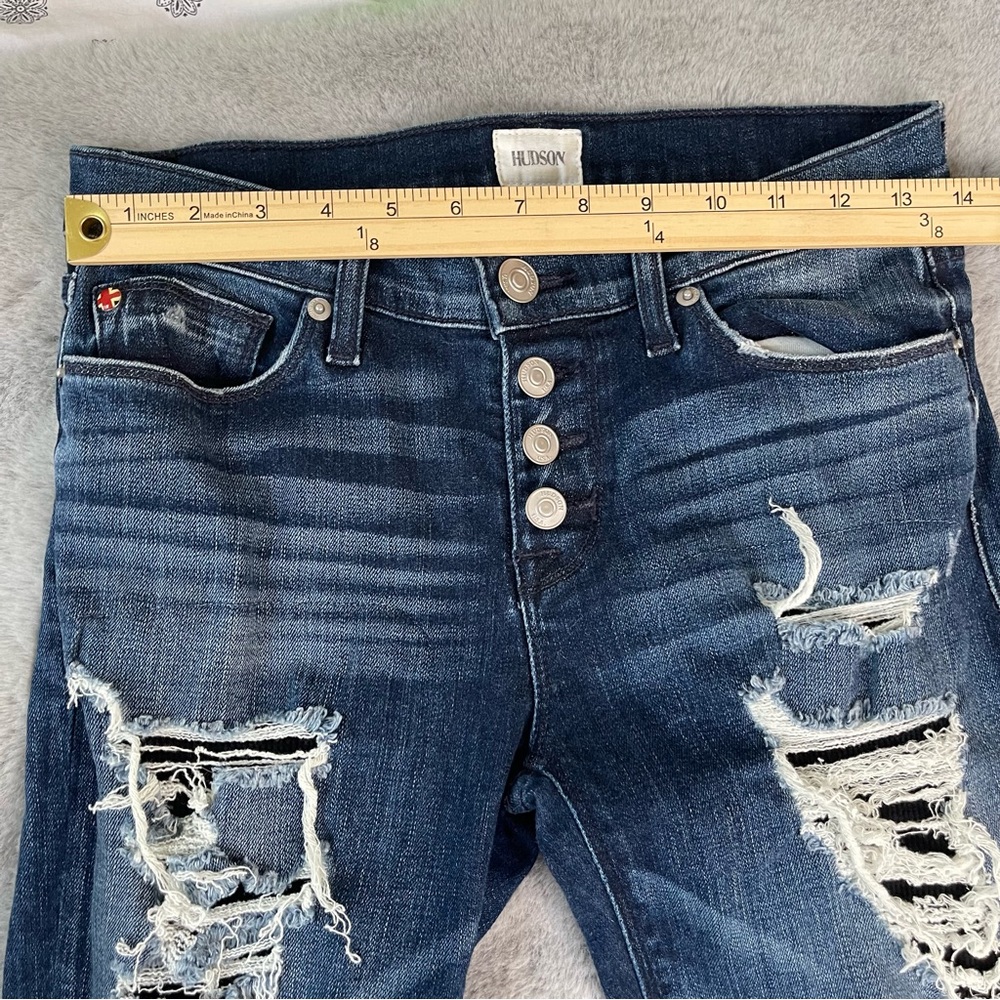 Hudson Jeans Size 26 Distressed Button Fly Skinny Blue Thermal Backed Rips - Picture 6 of 10